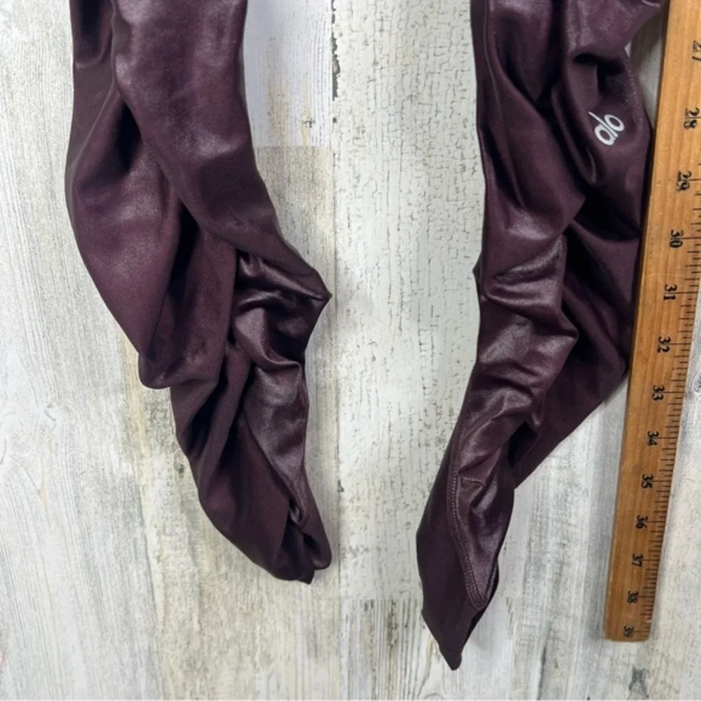 Alo Yoga‎ High-Waist Cinched Ruched Leggings Chestnut Shine Size Small Red Wine